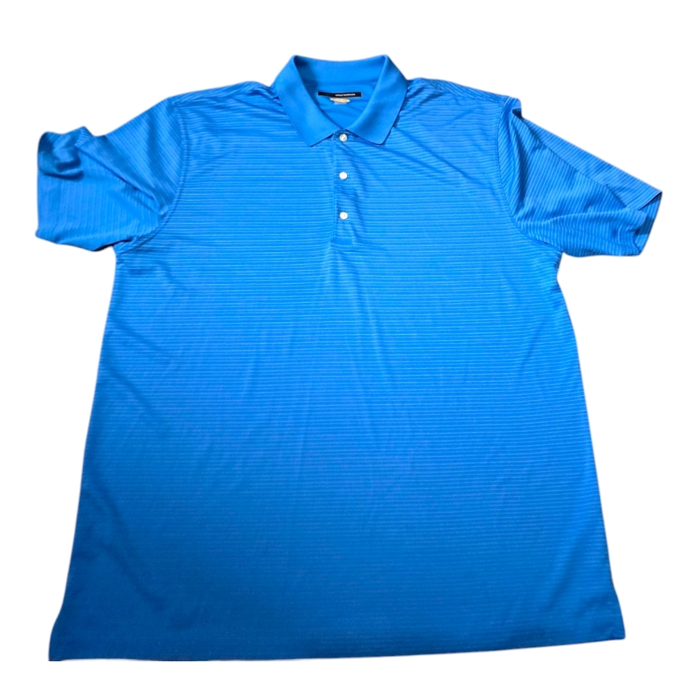 Pre-Owned Greg Norman Mens Size 2XL Polo Golf Shirt Blue With White Pin Stripes